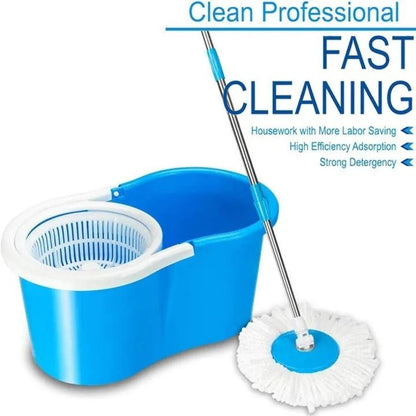 360° Rotating Spin Mop with Bucket - 2 Microfiber Cloth Refill Included